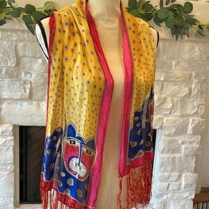 Laurel Burch fringed cat scarf